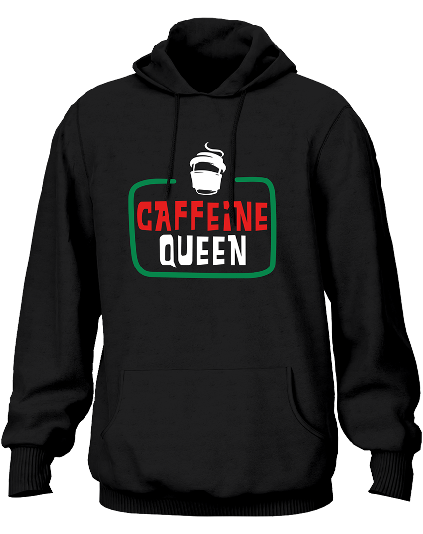 Black Caffeine Queen Unisex Hoodie with Caffeine Queen coffee lover print by Garrari