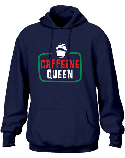 Navy Blue Caffeine Queen Unisex Hoodie with café-inspired typography design by Garrari