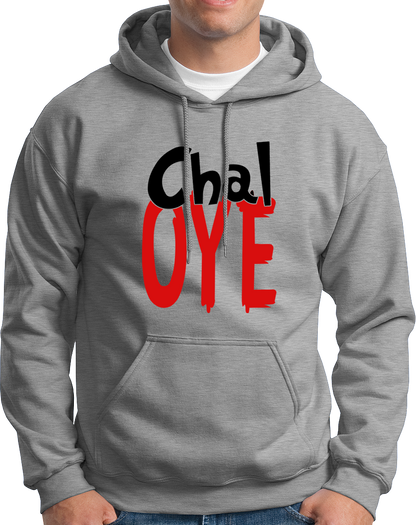 Grey Chal Oye Unisex Hoodie with bold red and black Punjabi typography by Garrari