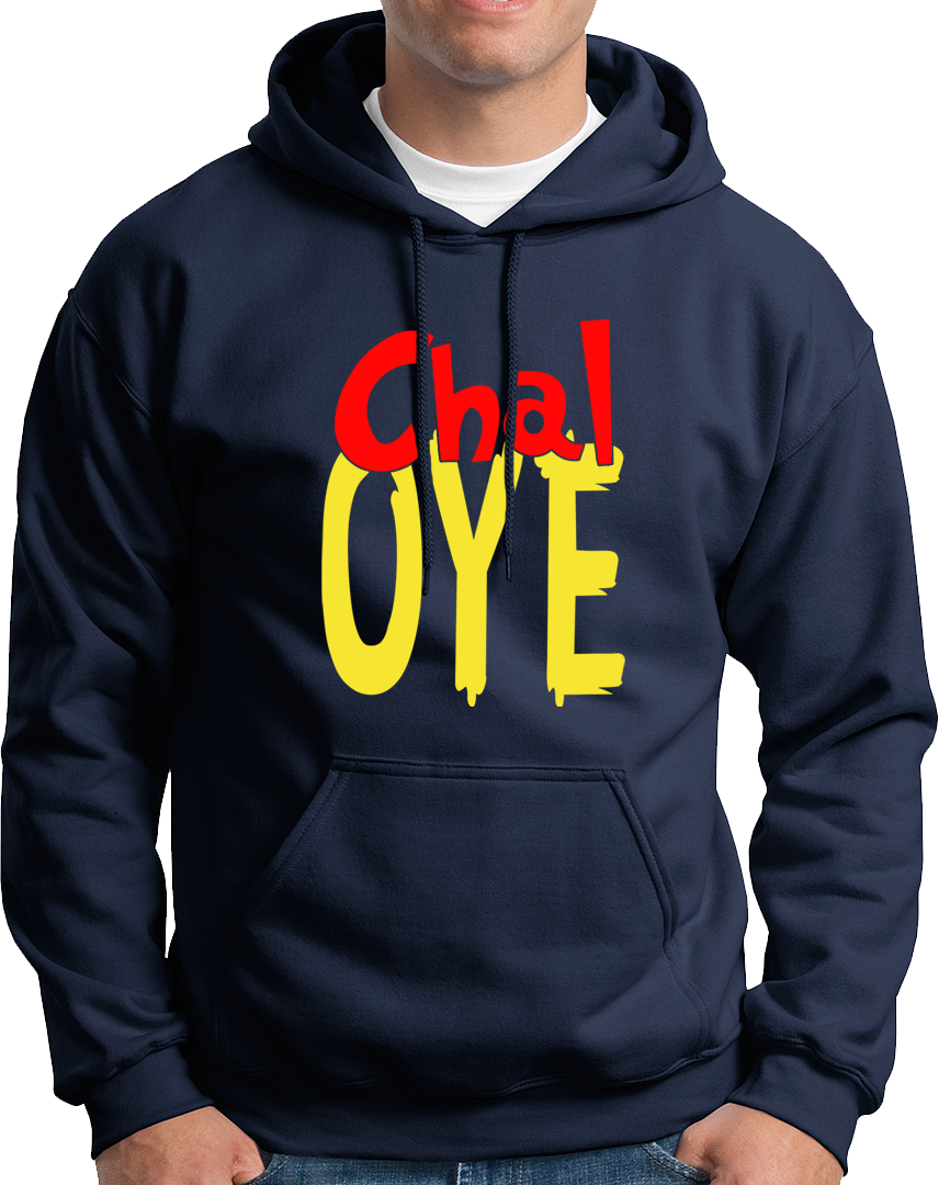 Navy Blue Chal Oye Unisex Hoodie with bold Chal Oye statement design by Garrari