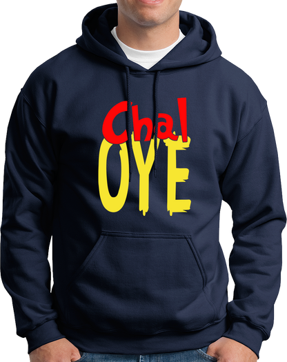 Navy Blue Chal Oye Unisex Hoodie with bold Chal Oye statement design by Garrari