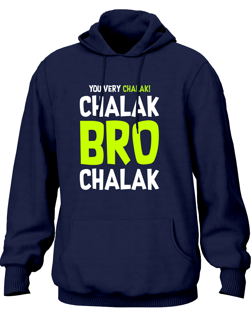 Navy Blue Chalak Bro Chalak Unisex Hoodie with Hindi quirky text design by Garrari
