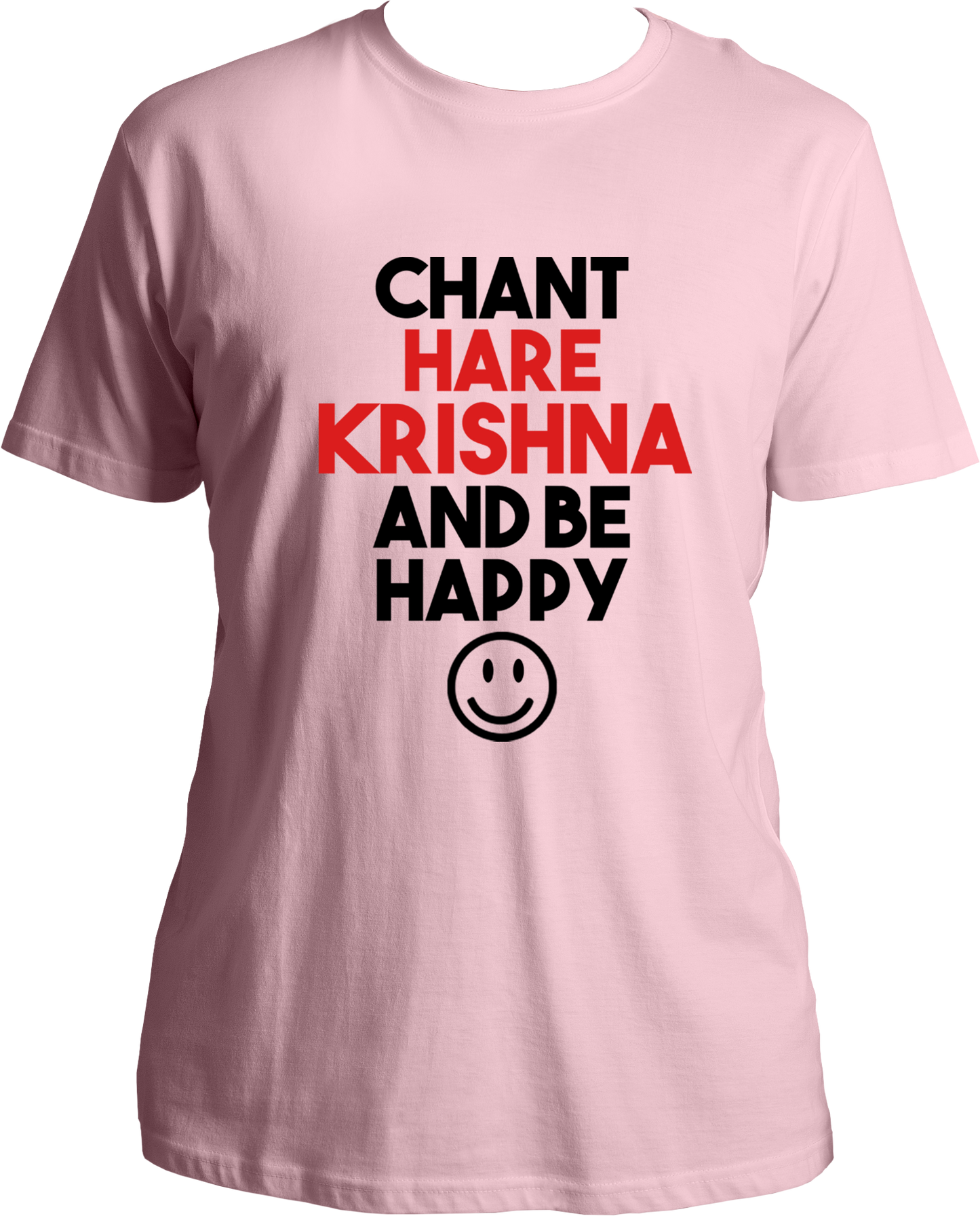 Always remember krishna and be happy. Wear this wonderful and amazing baby pink t-shirt if you love Krishna. Radhe Radhe!