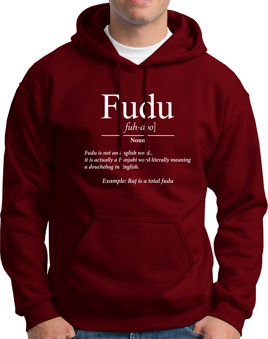 Black Fudu Unisex Hoodie with funny Punjabi typography print by Garrari