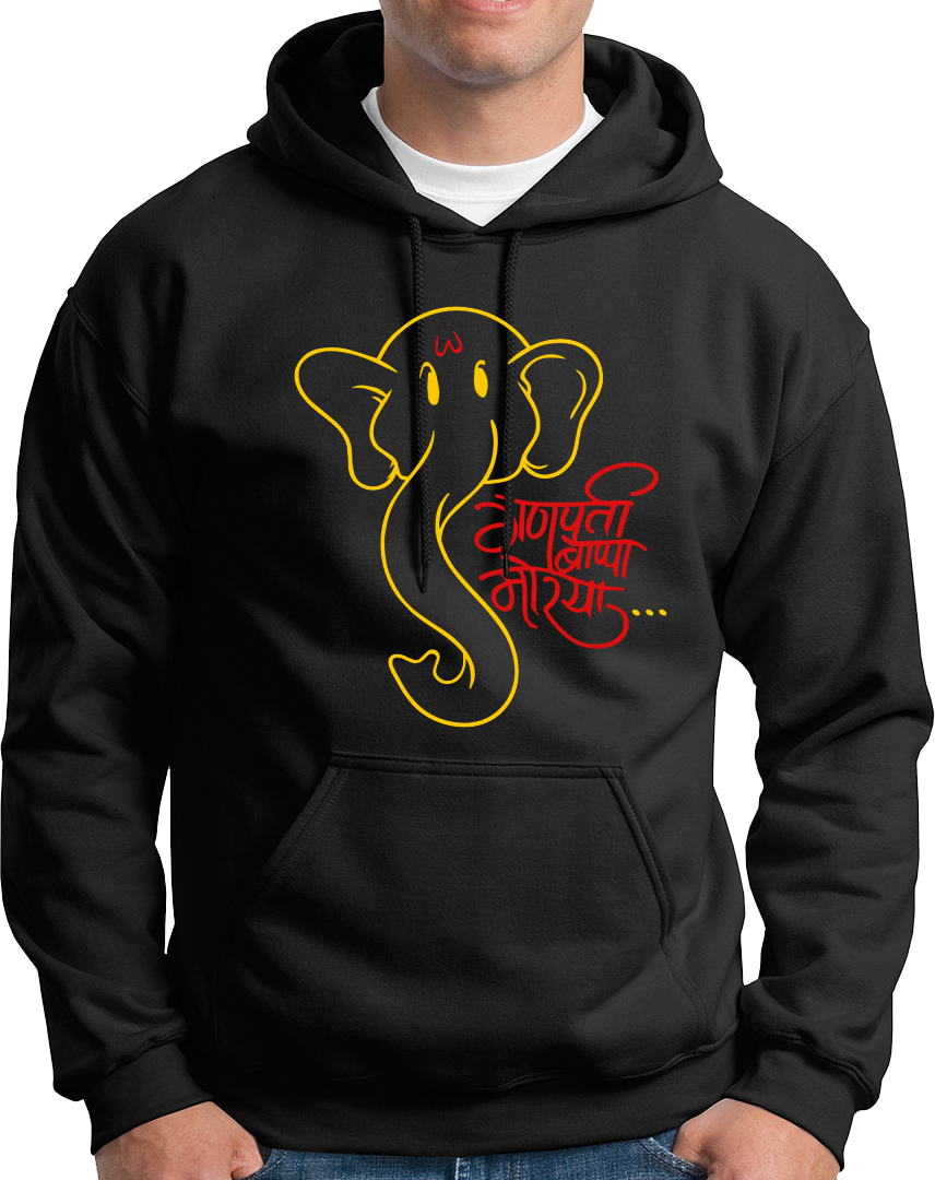 Ganpati Bappa Morya black unisex hoodie with devotional chant graphic by Garrari