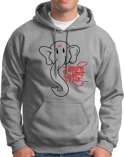 Ganpati Bappa Morya grey unisex hoodie with devotional chant graphic by Garrari