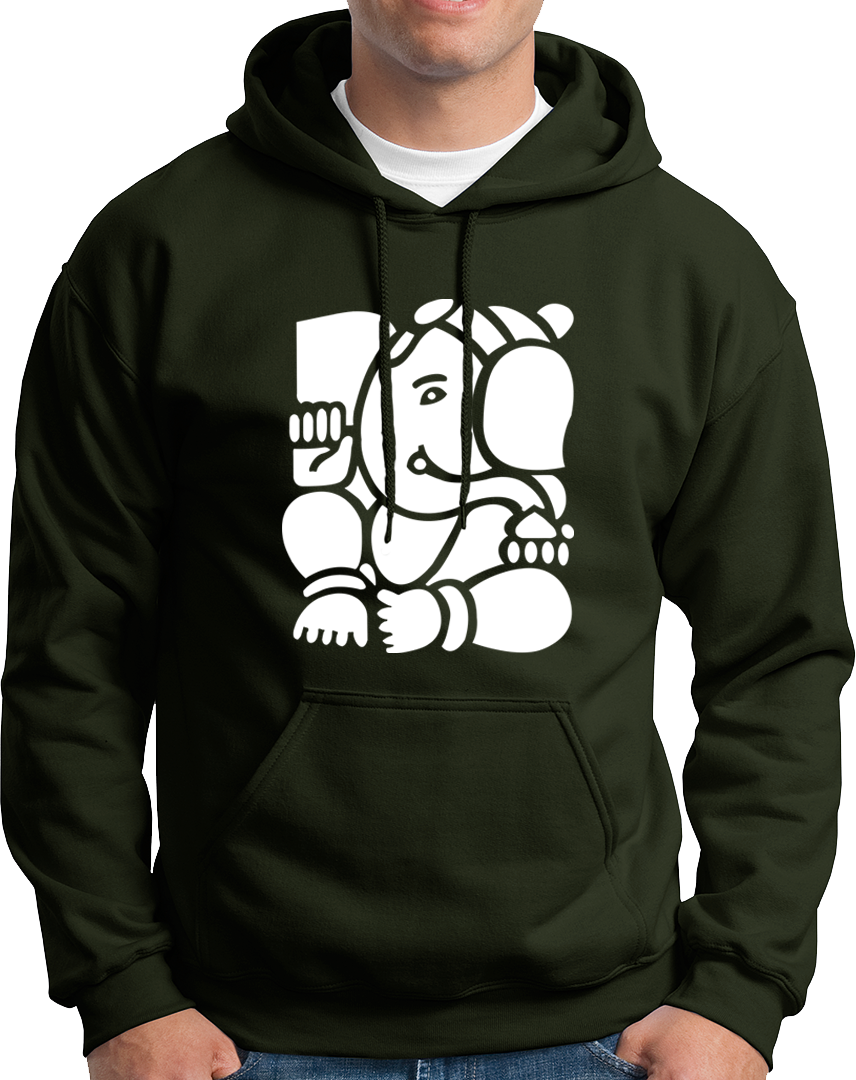 Ganpati olive green unisex hoodie with Lord Ganesha devotional graphic by Garrari