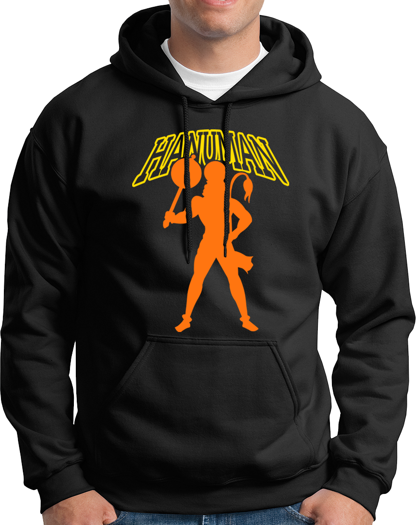 Black Hanuman Ji unisex hoodie with Lord Hanuman devotional print by Garrari