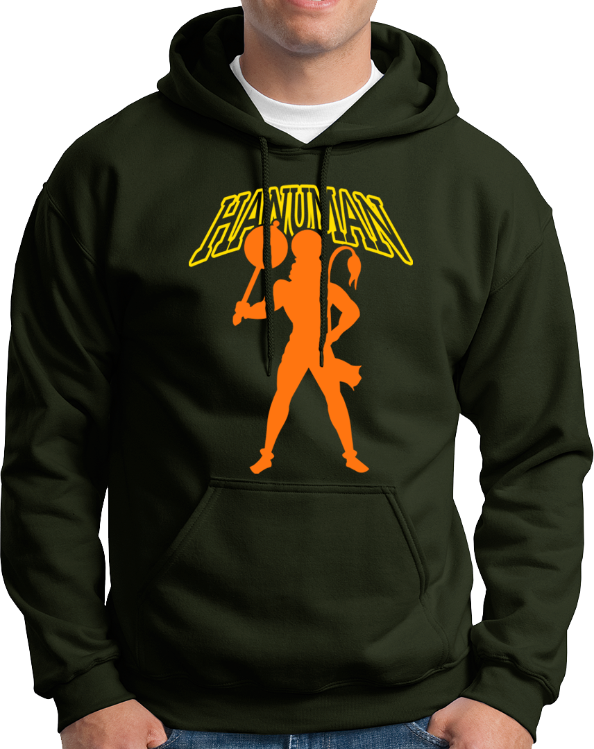 Olive Green Hanuman Ji unisex hoodie with Lord Hanuman print by Garrari