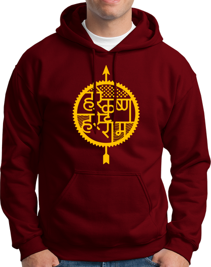 Maroon Hare Krishna Hare Ram hoodie with Hindi mantra print by Garrari