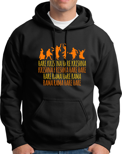 Black Hare Krishna Hare Rama hoodie with Maha Mantra devotional artwork by Garrari