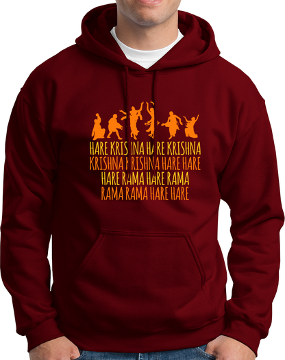 Maroon Hare Krishna Hare Rama hoodie with dancing devotee silhouettes by Garrari