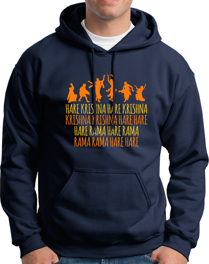 Navy Blue Hare Krishna Hare Rama hoodie with Hare Krishna bhakti print by Garrari