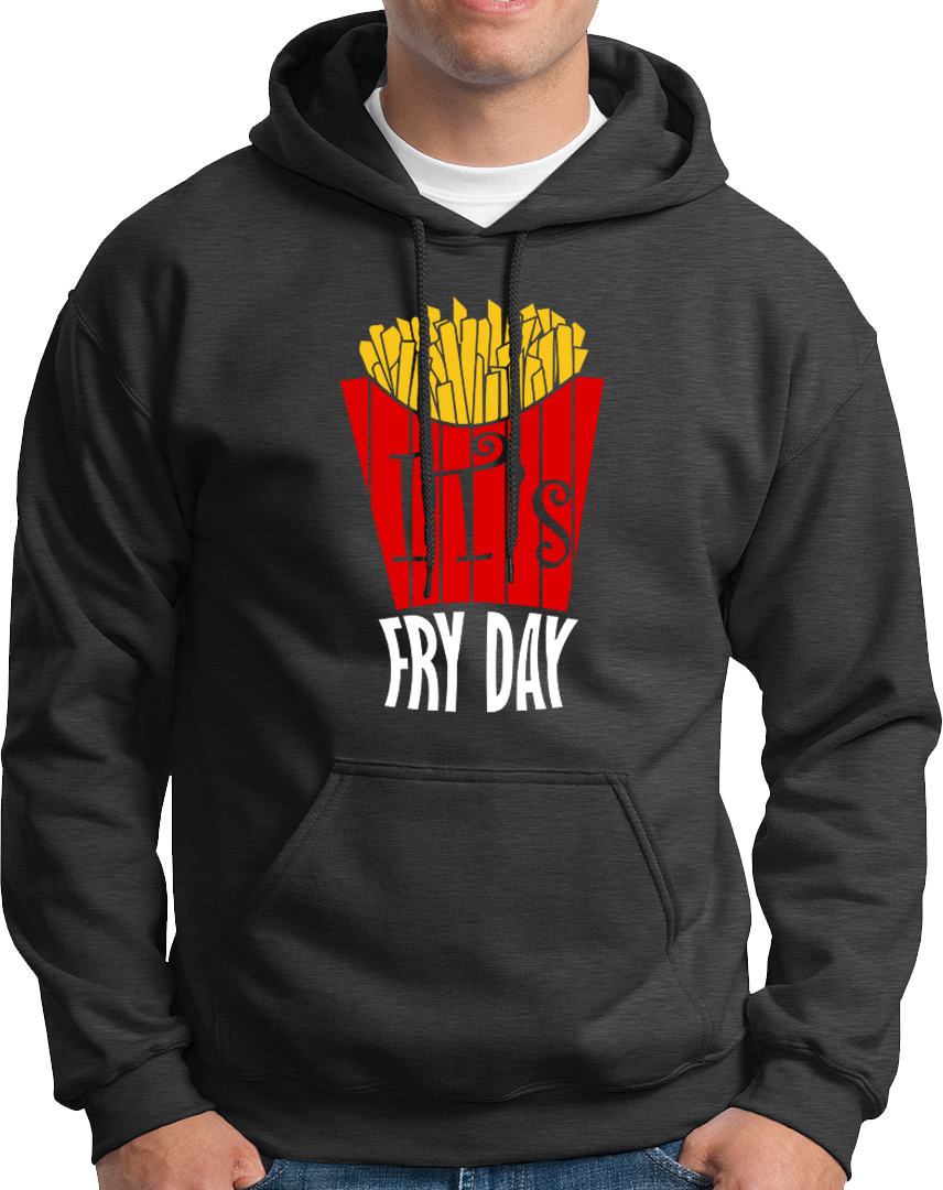 Dark Grey It's Fry Day Unisex Hoodie with Friday food pun and fries graphic by Garrari
