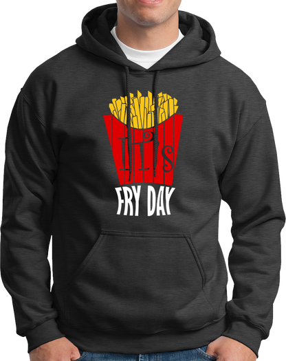 Dark Grey It's Fry Day Unisex Hoodie with Friday food pun and fries graphic by Garrari