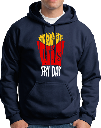 Navy Blue It's Fry Day Unisex Hoodie with fries graphic and funny food pun by Garrari