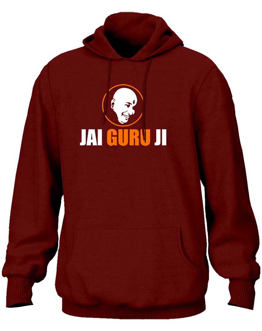 Maroon Jai Guru Ji unisex hoodie with Jai Guru Ji typography print by Garrari