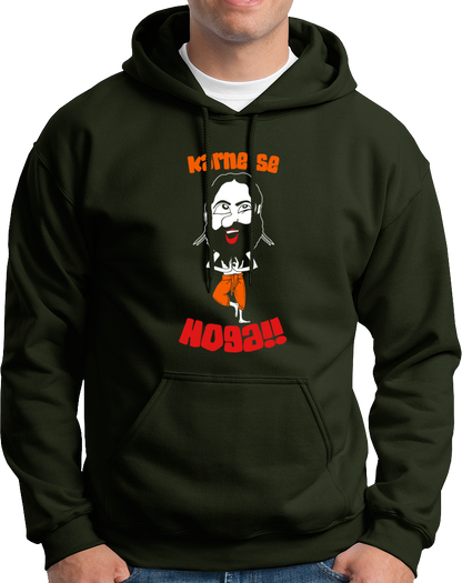 Olive Green Karne Se Hoga Unisex Hoodie with funny Hindi text and quirky cartoon print by Garrari