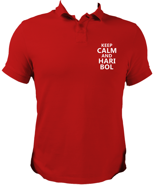 Shri Krishna Polo Neck Collar T-Shirts from Garrari. Keep Calm And Hari Bol Collar Neck Polo T-Shirt from Garrari.  Keep Calm & Hari Bol Red Color Collar Neck T-Shirt