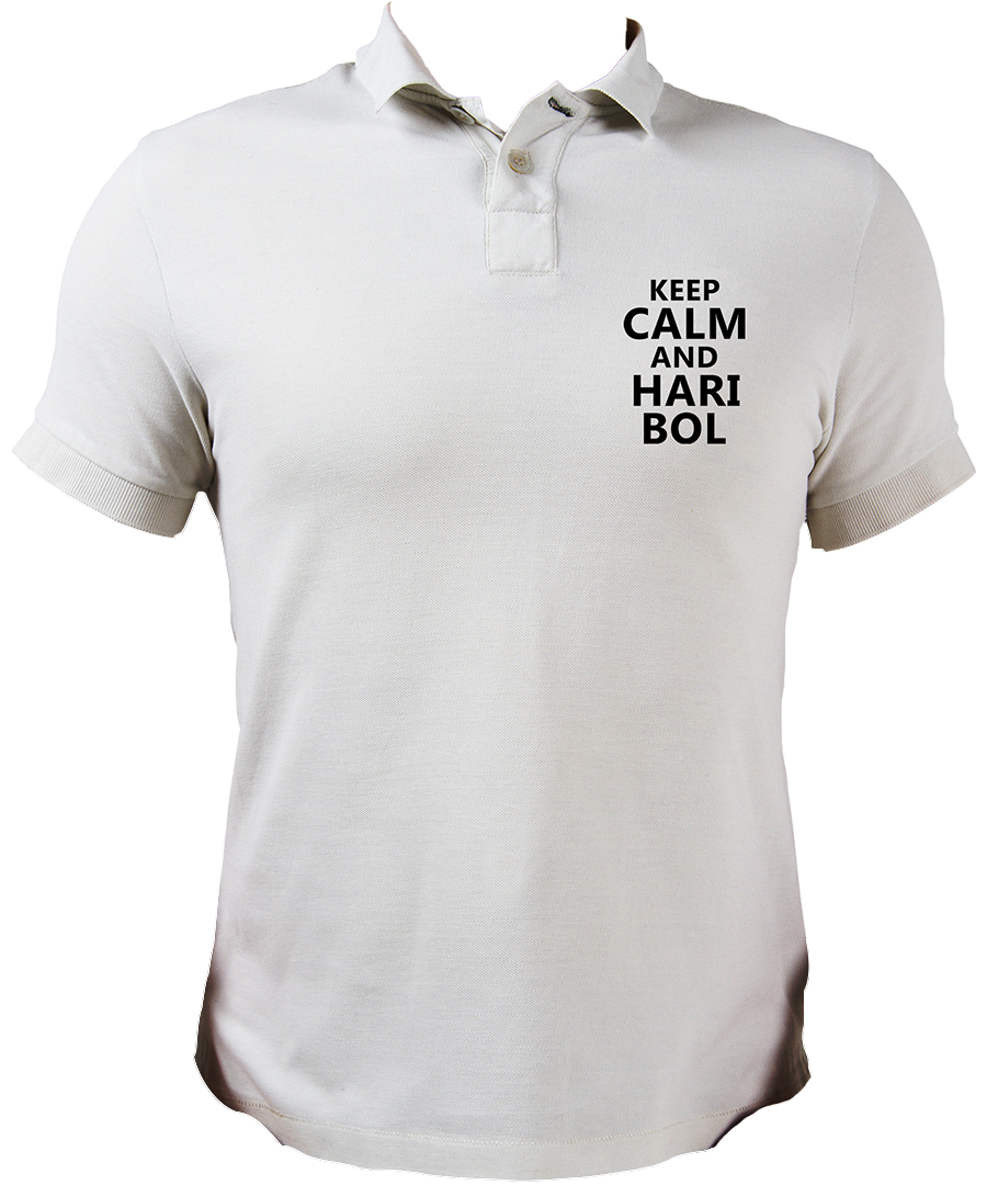 Shri Krishna Polo Neck Collar T-Shirts from Garrari. Keep Calm And Hari Bol Collar Neck Polo T-Shirt from Garrari.  Keep Calm & Hari Bol WhiteColor Collar Neck T-Shirt