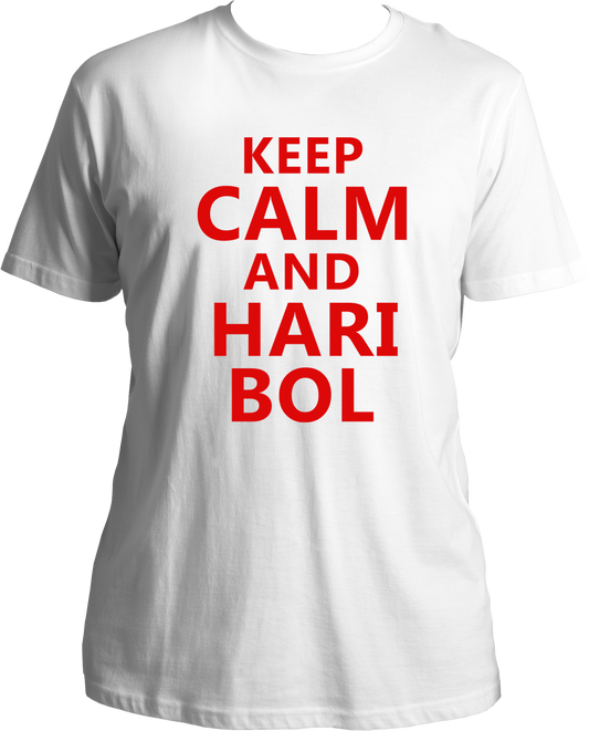 Keep Calm and Hari Bol. Wear this amazing Bhagwan Krishna t-shirt if you love Krishna. Radhe Radhe!