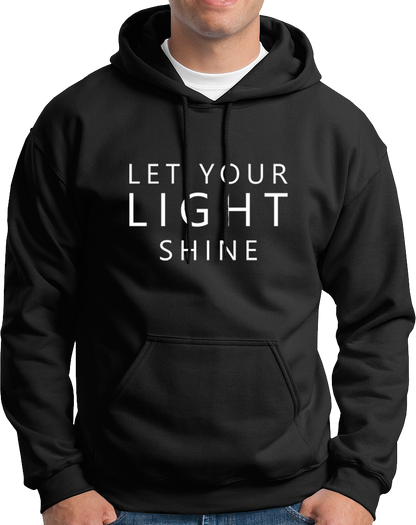 Black Let Your Light Shine Unisex Hoodie with clean positive quote print by Garrari
