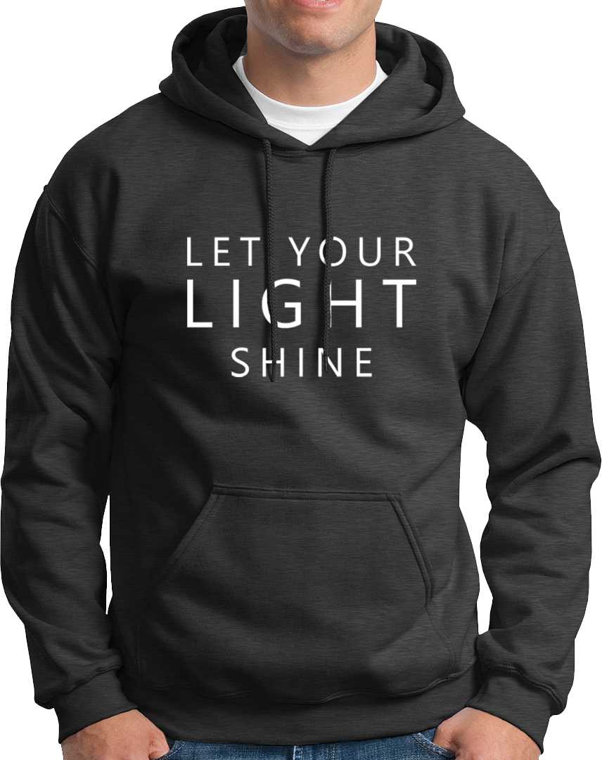 Dark Grey Let Your Light Shine Unisex Hoodie with white statement typography by Garrari