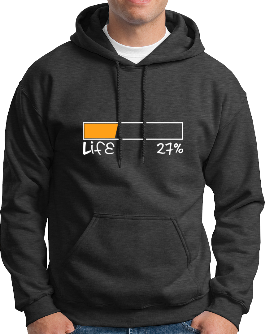 Dark Grey Life 27% Unisex Hoodie with quirky Life 27 percent graphic by Garrari