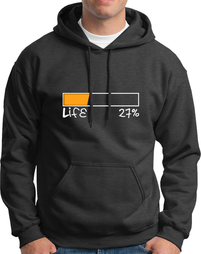 Dark Grey Life 27% Unisex Hoodie with quirky Life 27 percent graphic by Garrari