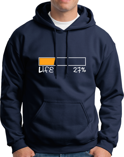 Navy Blue Life 27% Unisex Hoodie with low battery mood print by Garrari