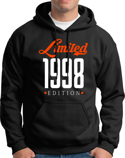 Black Limited 1998 Edition Unisex Hoodie with 1998 birthday gift typography by Garrari