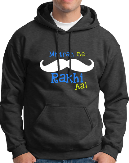 Dark Grey Mittran Ne Muchch Rakhi Aa Unisex Hoodie with desi muchch lover graphic by Garrari