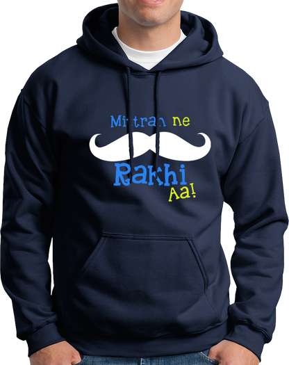 Navy Blue Mittran Ne Muchch Rakhi Aa Unisex Hoodie with fun Punjabi muchch print by Garrari