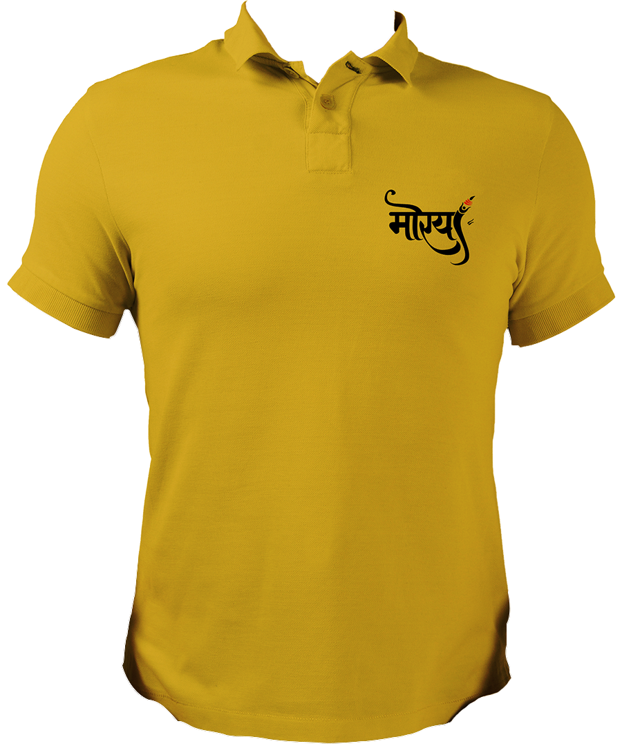 Ganpati Bappa Morya Collar Neck Polo T-Shirt in yellow color from Garrari