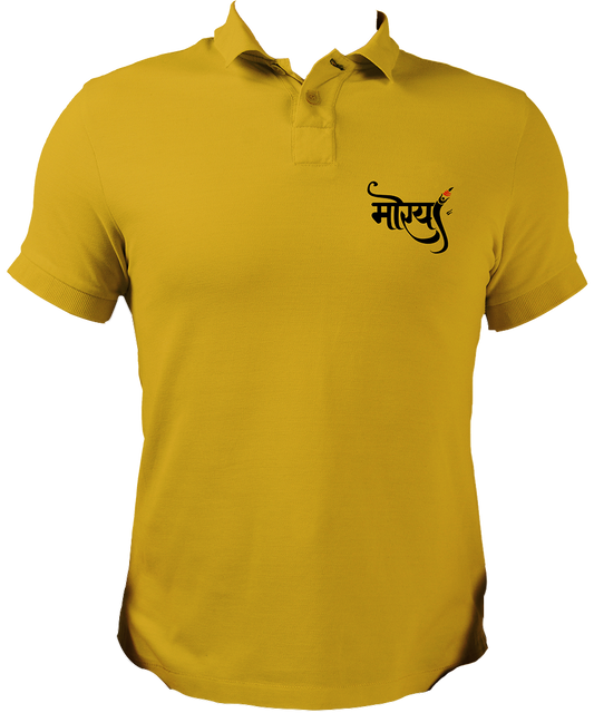 Ganpati Bappa Morya Collar Neck Polo T-Shirt in yellow color from Garrari