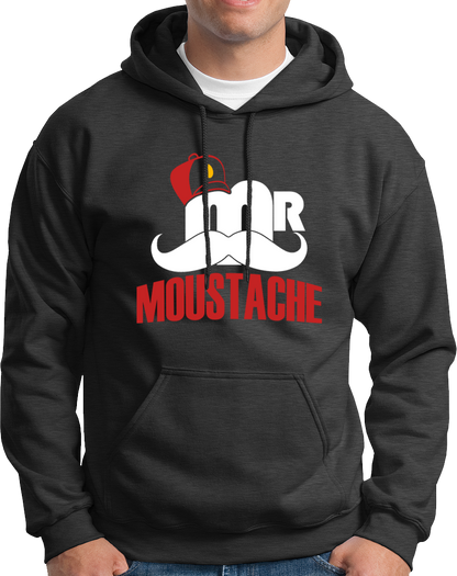 Dark Grey Mr. Moustache Unisex Hoodie with quirky moustache graphic by Garrari