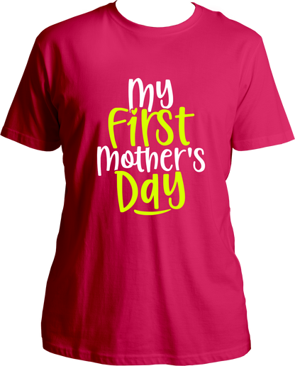 Celebrate your first Mother's Day with a special gift! Make the day special with one of our unique t-shirts, designed specifically for moms celebrating their inaugural Mother's Day. Give a personalized touch and make your first Mother's Day a memorable one. Each t-shirt is crafted with comfort and quality in mind, featuring soft, breathable materials for maximum comfort. These t-shirts are sure to make the perfect statement on the big day.