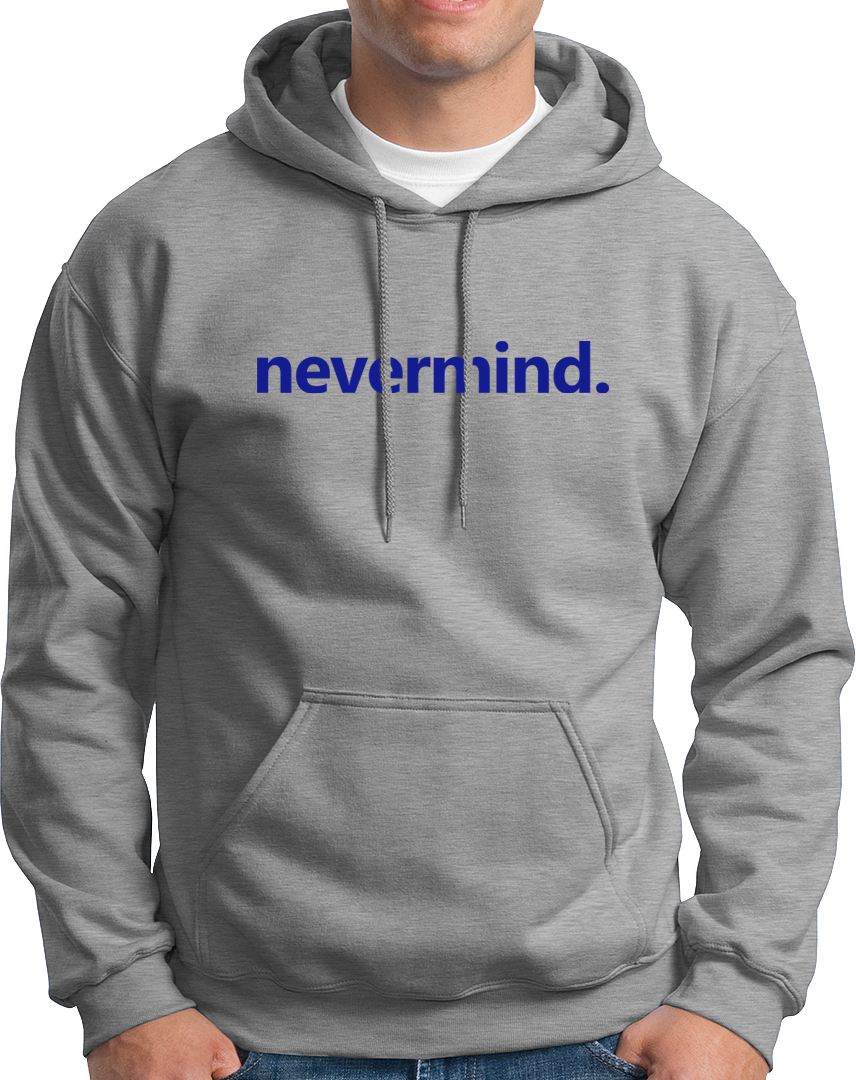 Grey Nevermind Unisex Hoodie with minimal typography design by Garrari