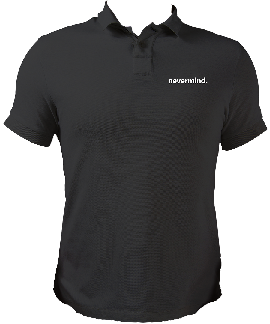 Black Nevermind Unisex Polo with clean minimal text print by Garrari