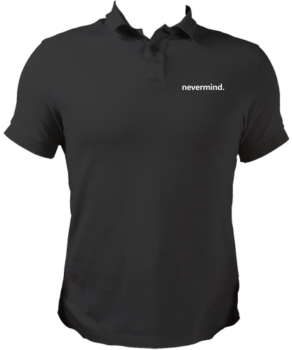 Black Nevermind Unisex Polo with clean minimal text print by Garrari