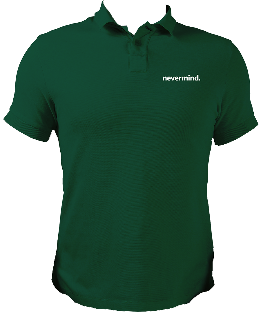 Dark Green Nevermind Unisex Polo with subtle chest typography by Garrari