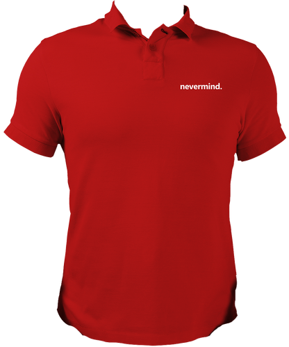 Red Nevermind Unisex Polo with minimal nevermind text by Garrari