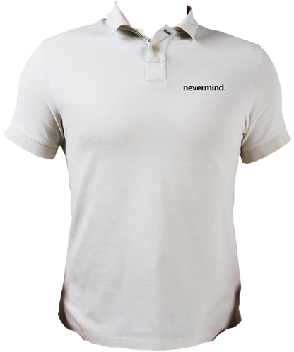 White Nevermind Unisex Polo with small black typography print by Garrari