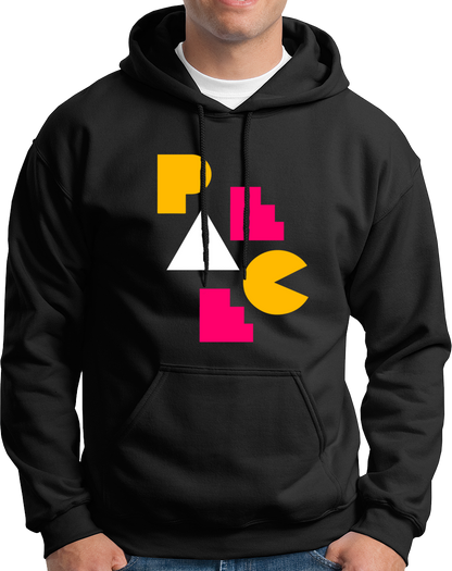 Black Geometric Peace Unisex Hoodie with colourful geometric PEACE print