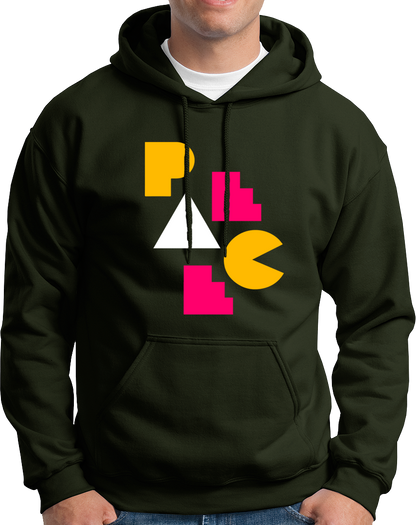 Olive Green Geometric Peace Unisex Hoodie with colourful PEACE graphic