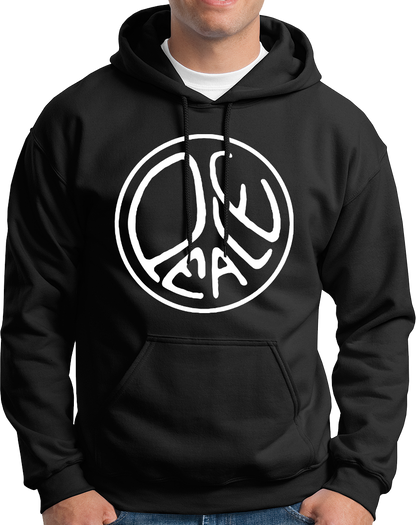 Black Peace Unisex Hoodie with white peace symbol graphic