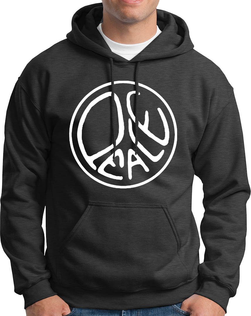 Dark Grey Peace Unisex Hoodie with white peace symbol graphic