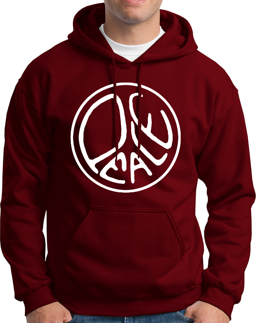 Maroon Peace Unisex Hoodie with white peace symbol graphic
