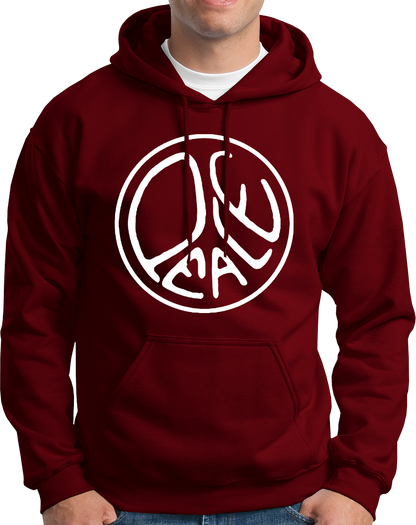 Maroon Peace Unisex Hoodie with white peace symbol graphic