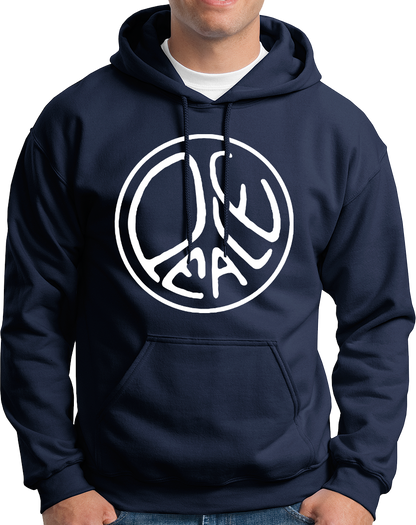 Navy Blue Peace Unisex Hoodie with white peace symbol graphic